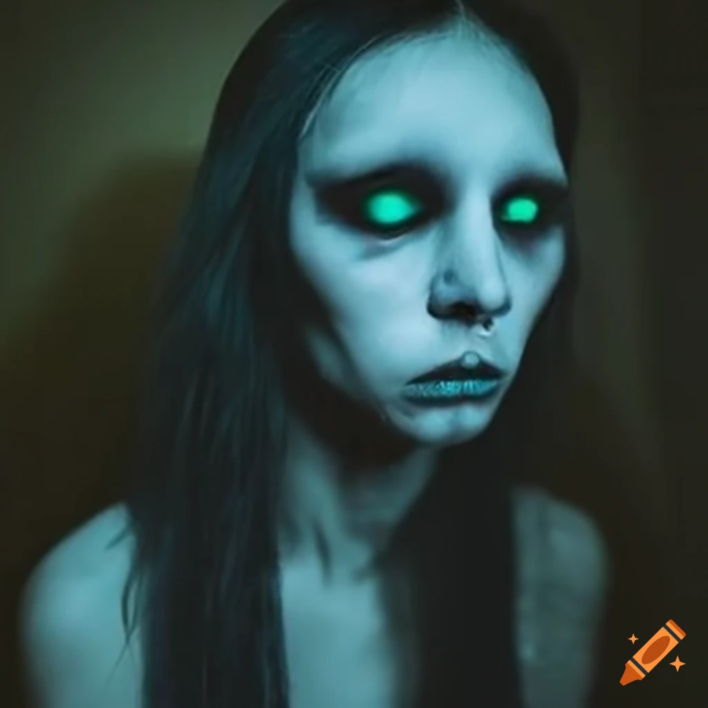 Image of a eerie pale paranormal creature with glowing eyes