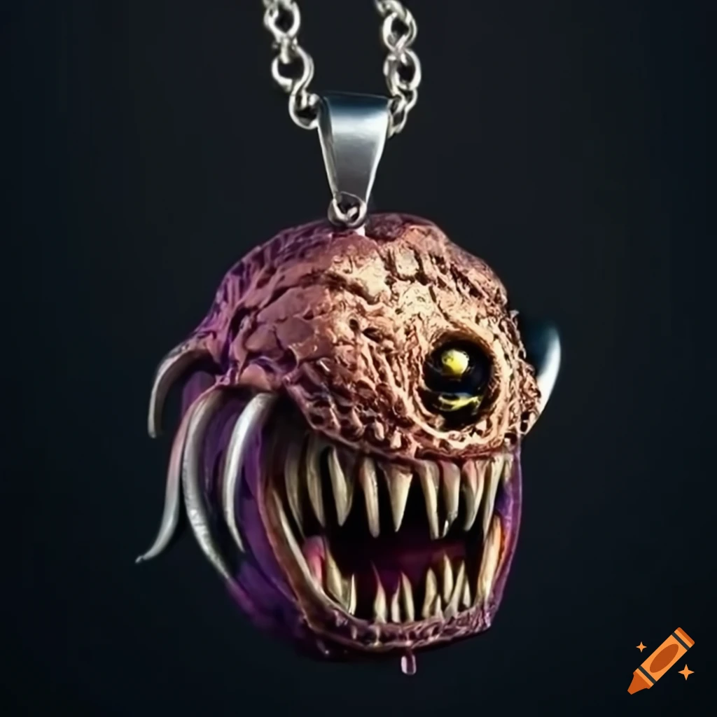 Necklace with dungeons and dragons mimic design on craiyon