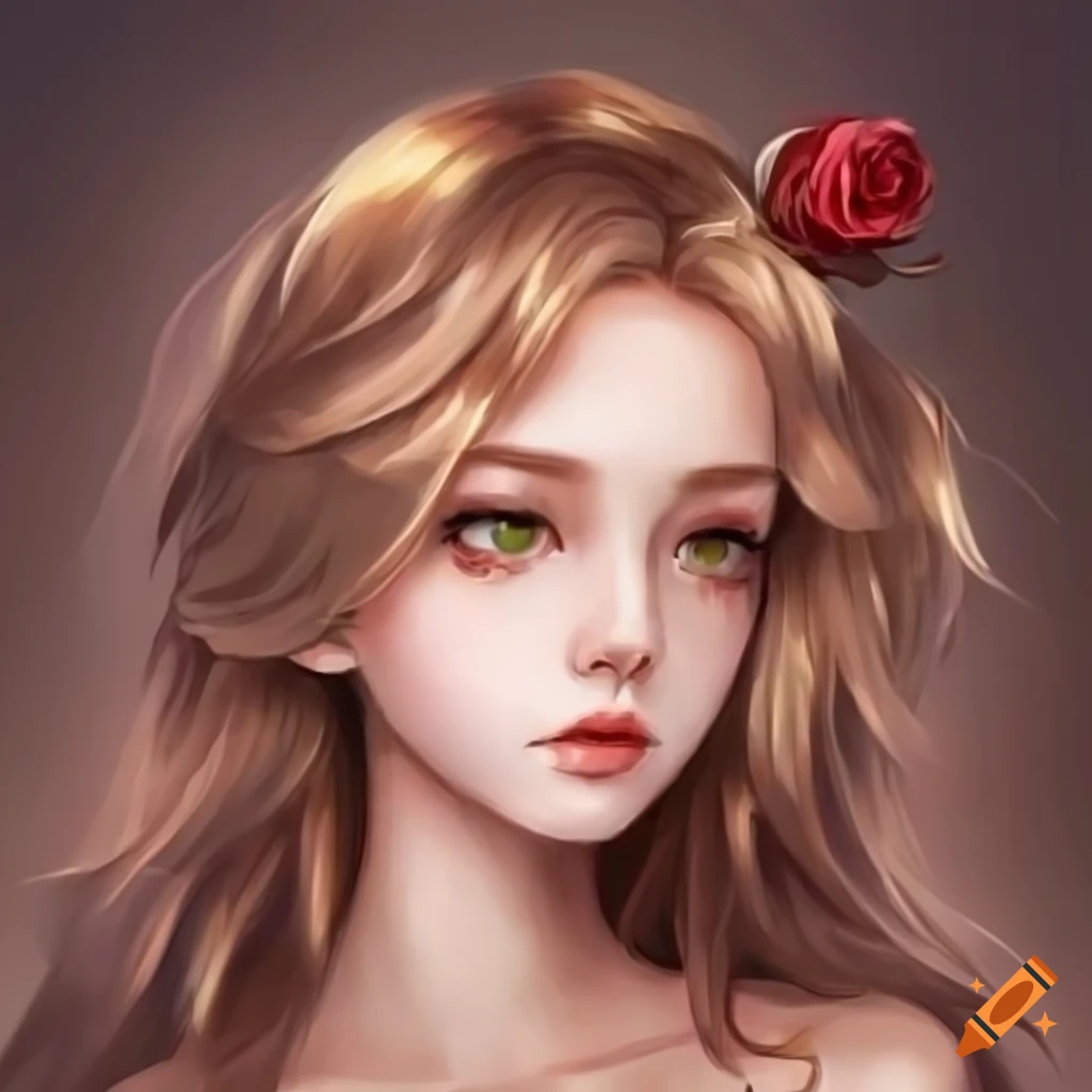 anime-girl-with-light-brown-hair-and-a-rose-on-craiyon