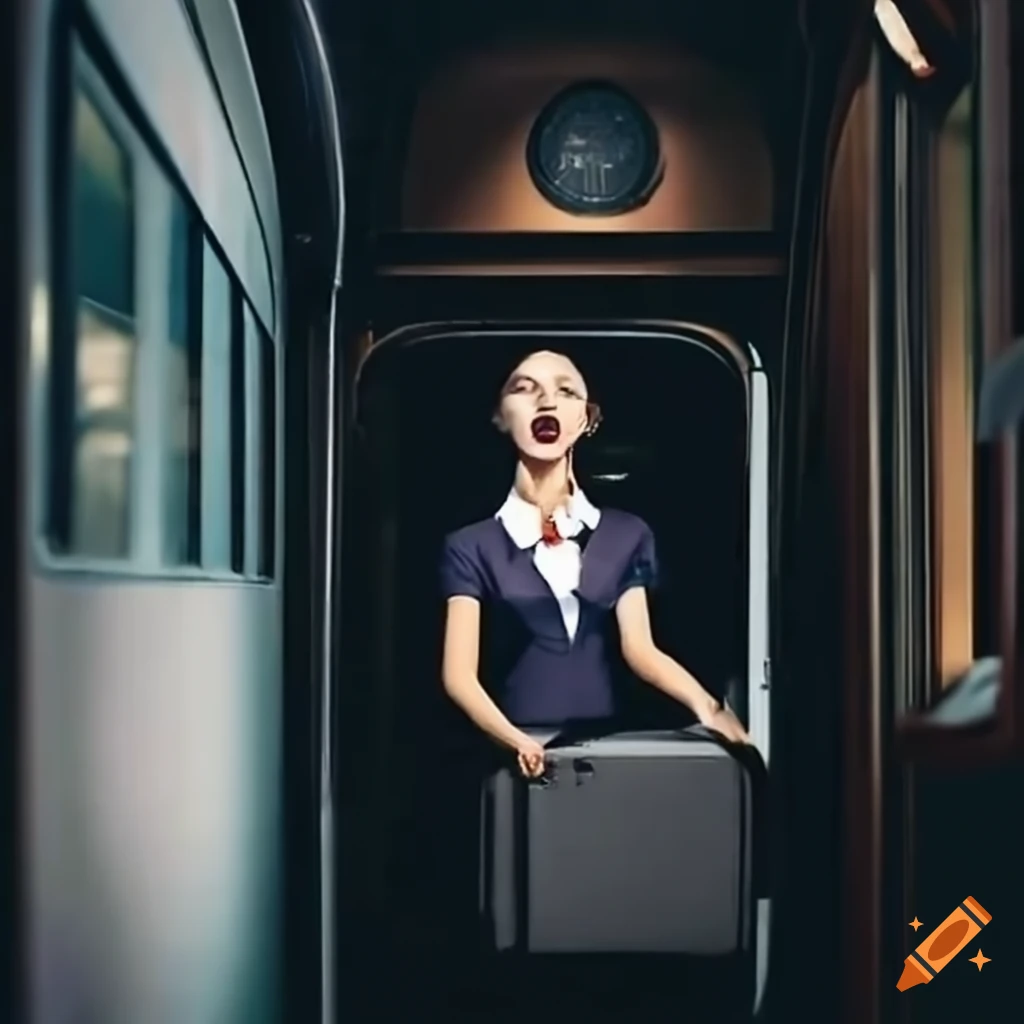 Image of a train steward yelling through the window