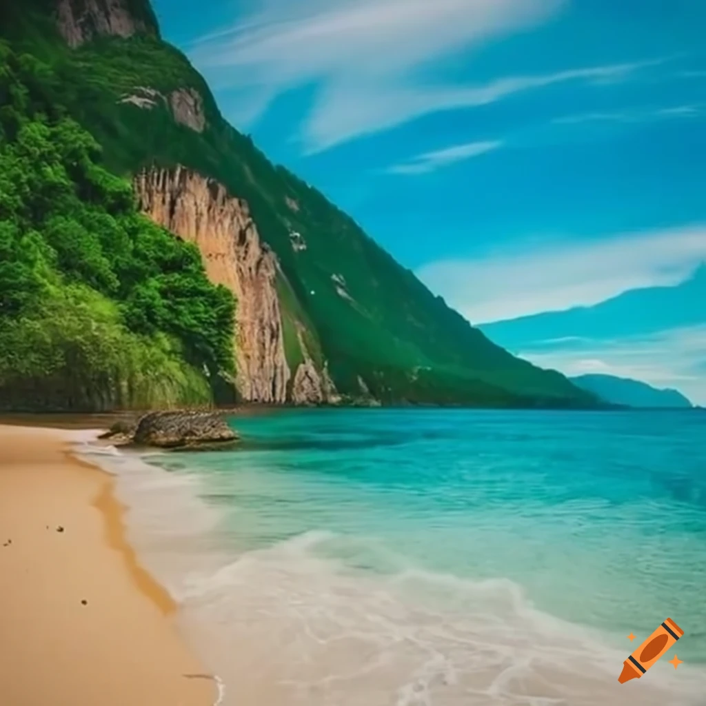 scenic beach surrounded by mountains