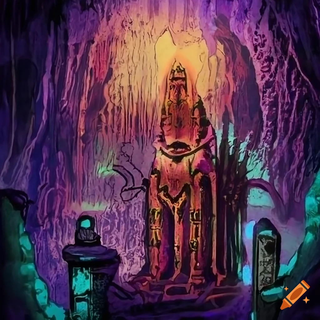 illustration of Alux Oasis and Ati through a cenote portal