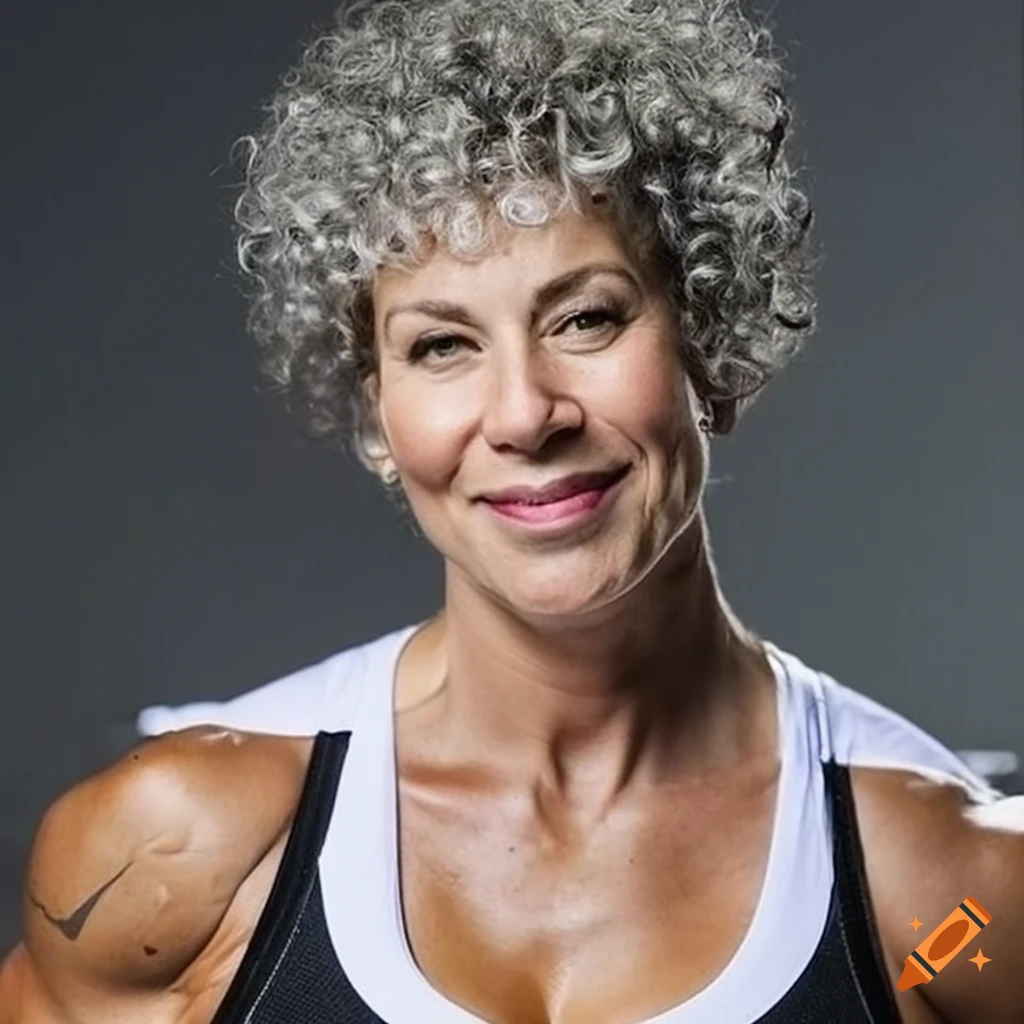 Detailed photo of a mature muscular woman bodybuilder on Craiyon