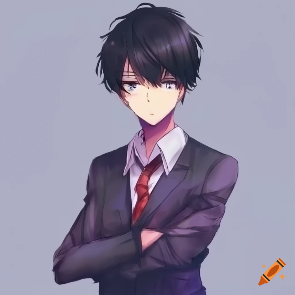 anime-style depiction of a schoolboy with black hair