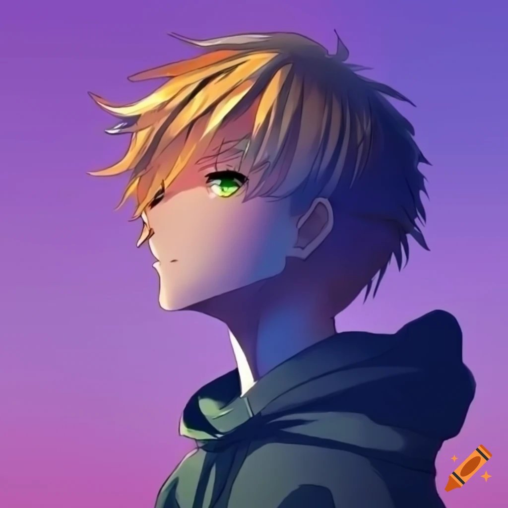 Digital art of a male anime character with blue hair and yellow eyes