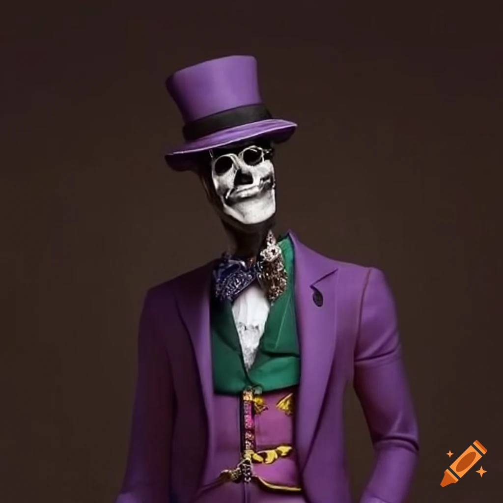Baron Samedi in front of a backdrop of Haiti