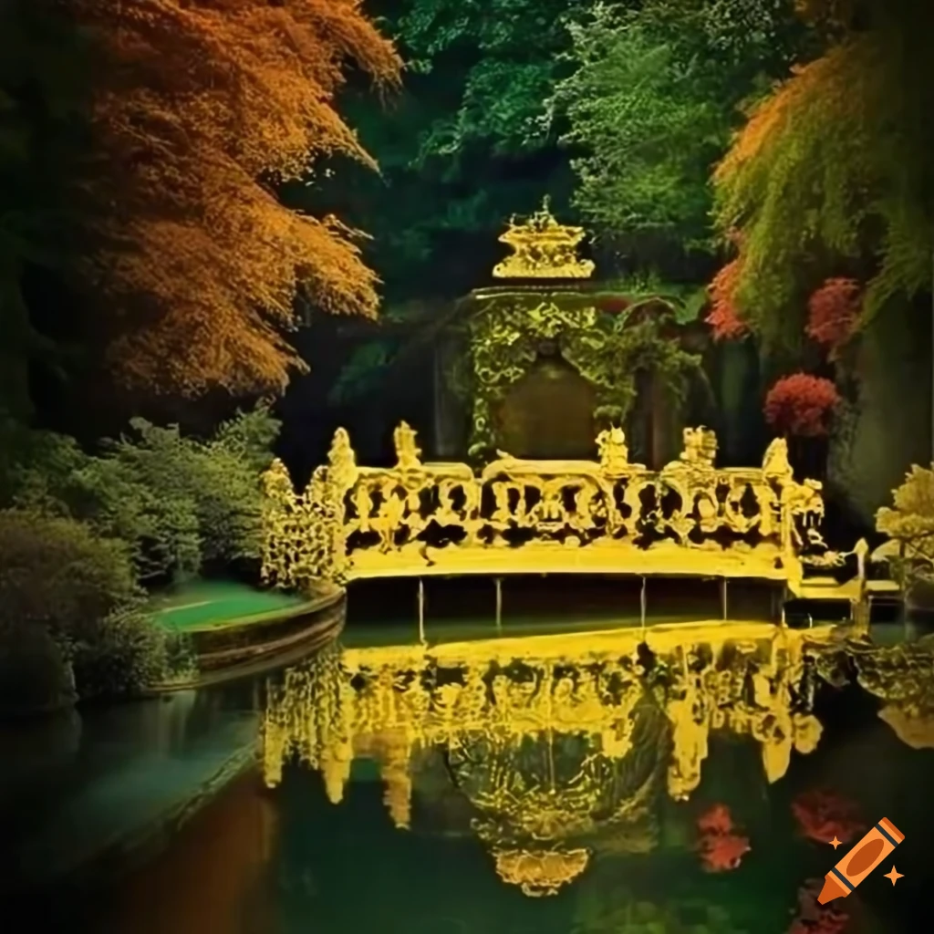Victorian garden with a gold rococo balcony