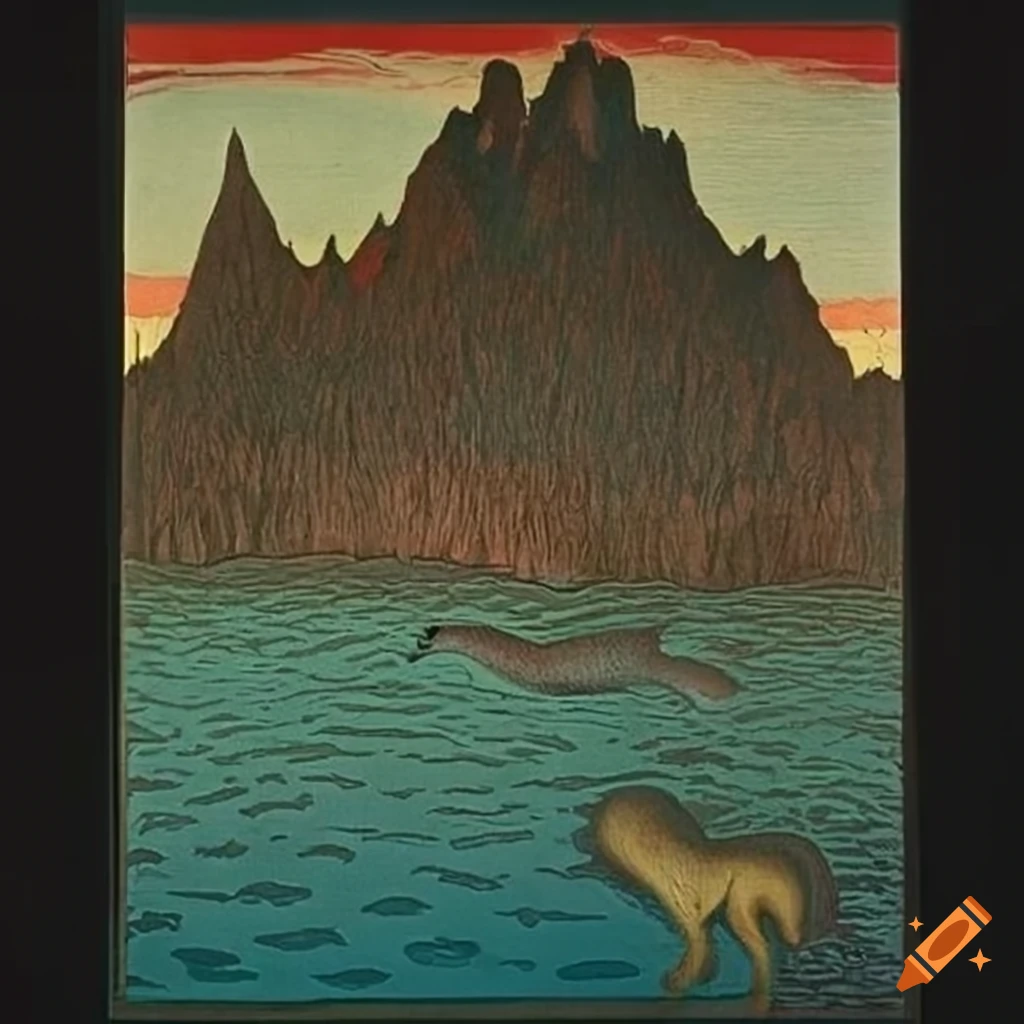color serigraph combining native Salish motifs and fantasy creatures