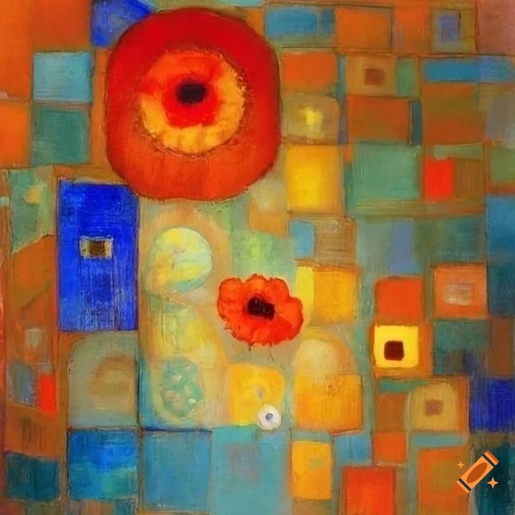 Geometric abstract art with blue, yellow, and orange squares