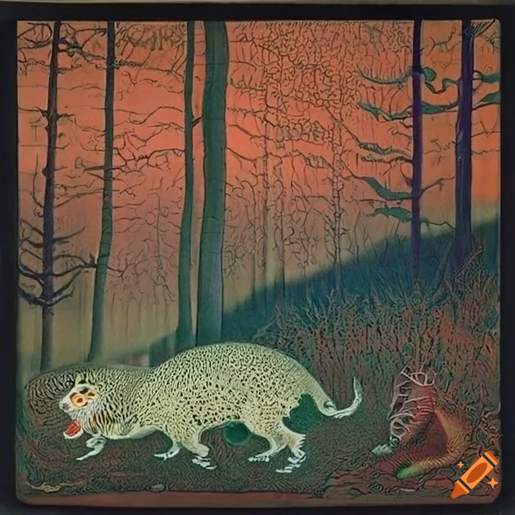 color serigraph combining native Salish motifs and fantasy creatures