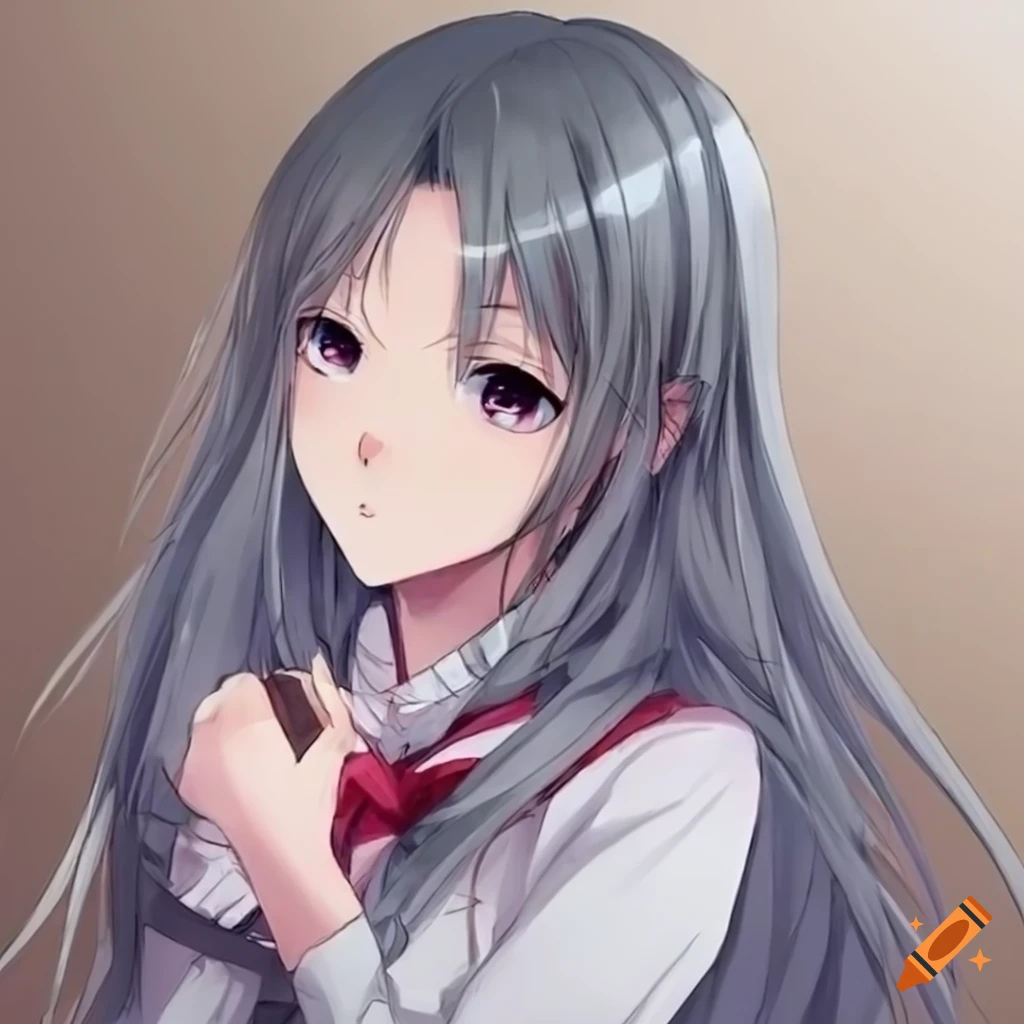 anime girl with gray long hair