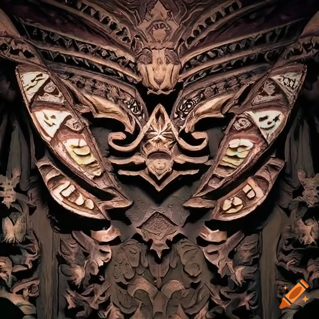 Zelda game art with architectural stave carving style