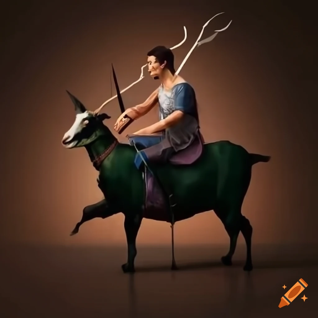 humorous image of a man riding a goat