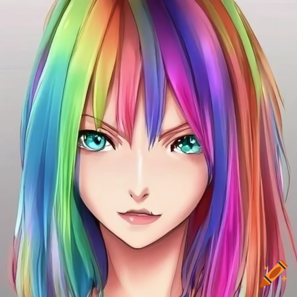 Anime-style depiction of a mysterious priestess in a rainbow robe