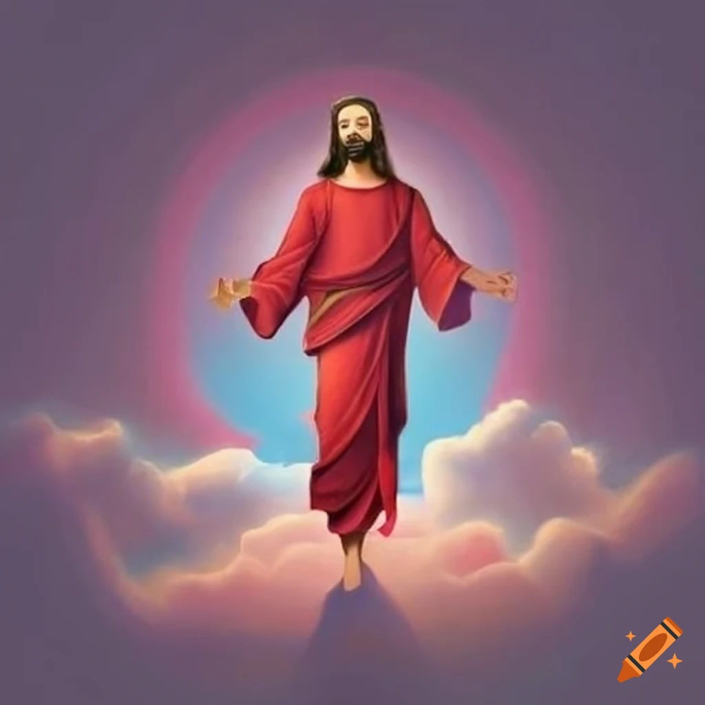 Artistic representation of jesus christ descending from heaven on Craiyon