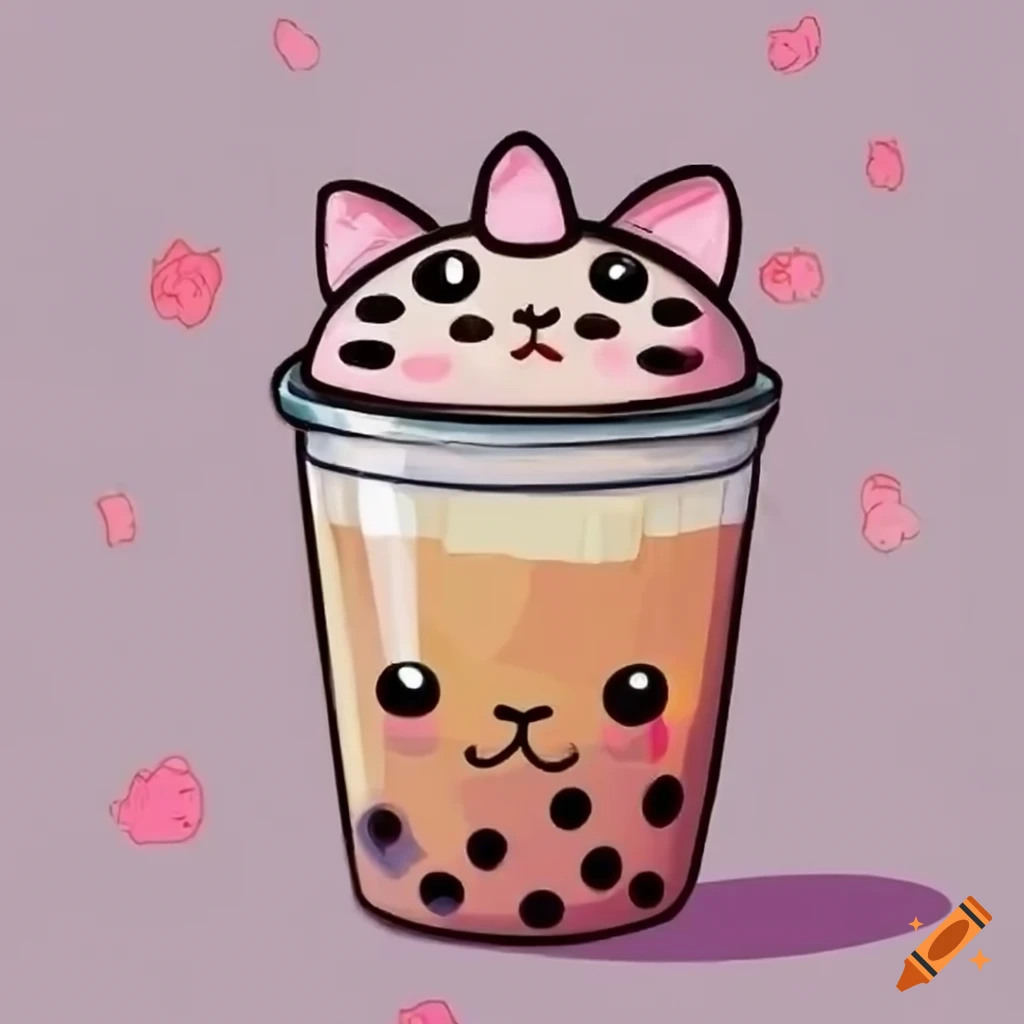 Cartoon Cat Holding A Boba Tea