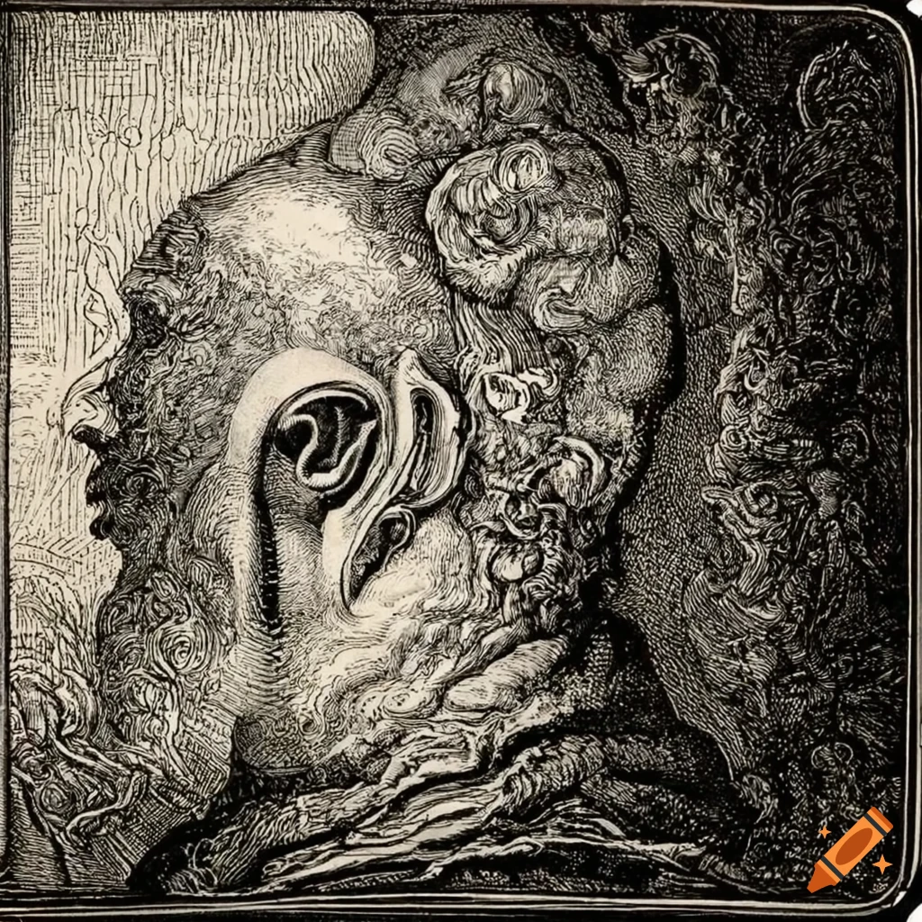 Gustave Doré-inspired retrofuturist planet artwork