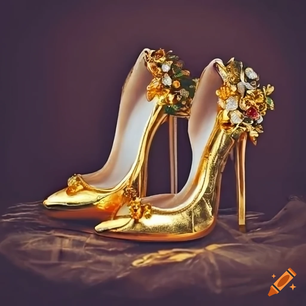 Golden shoes with wreath