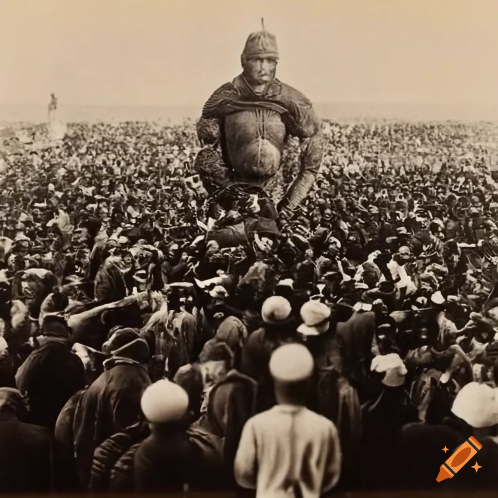 historic image of The Giant of Kandahar in a football helmet