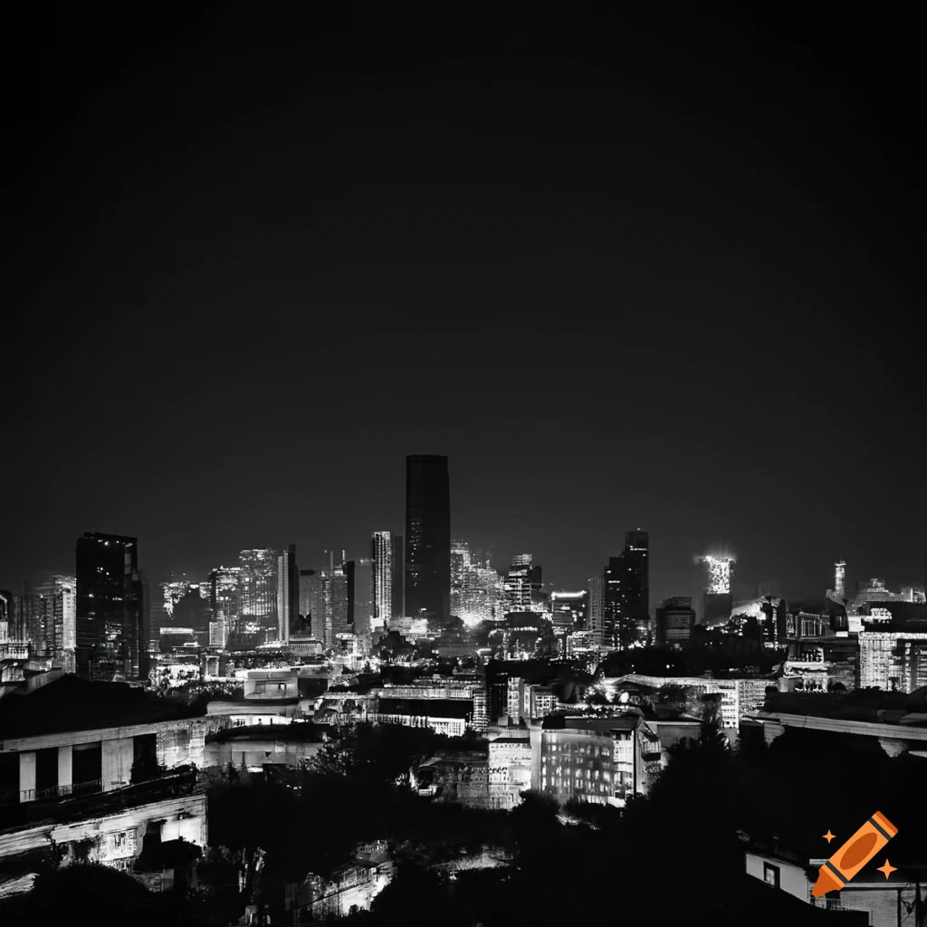 abandoned city at night in black and white