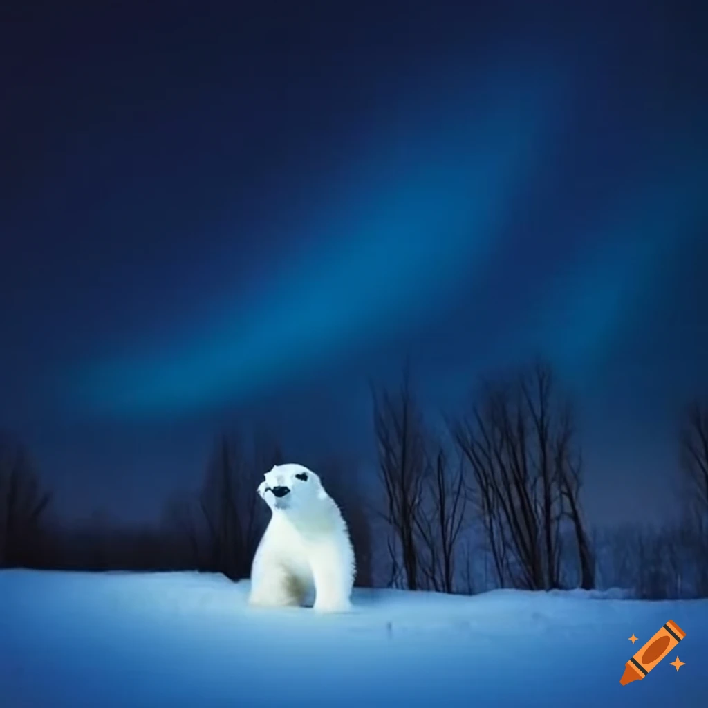 polar bear in the snowy night