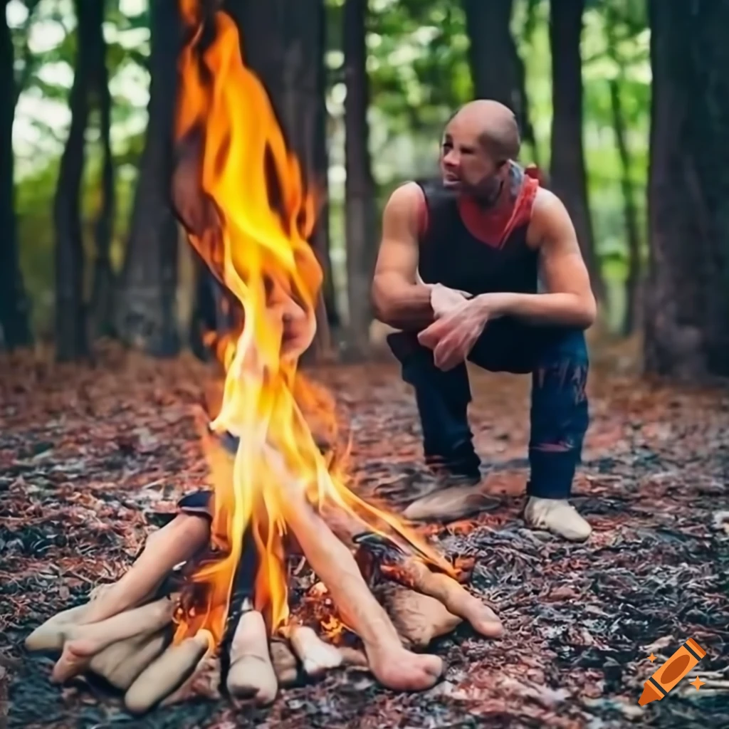 man burning socks in a bonfire