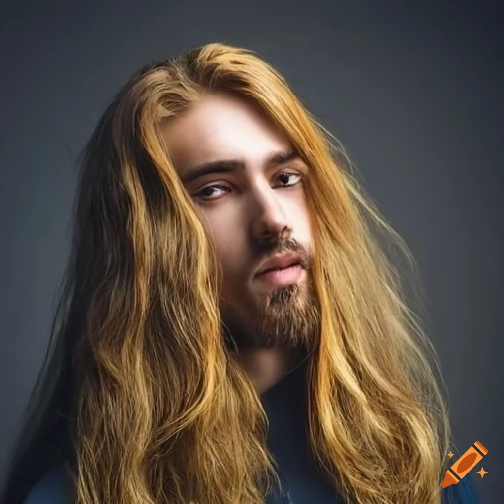 man with long gold hair and brown eyes