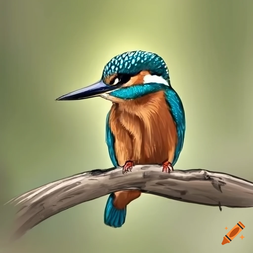 watercolor of a kingfisher perched on a branch