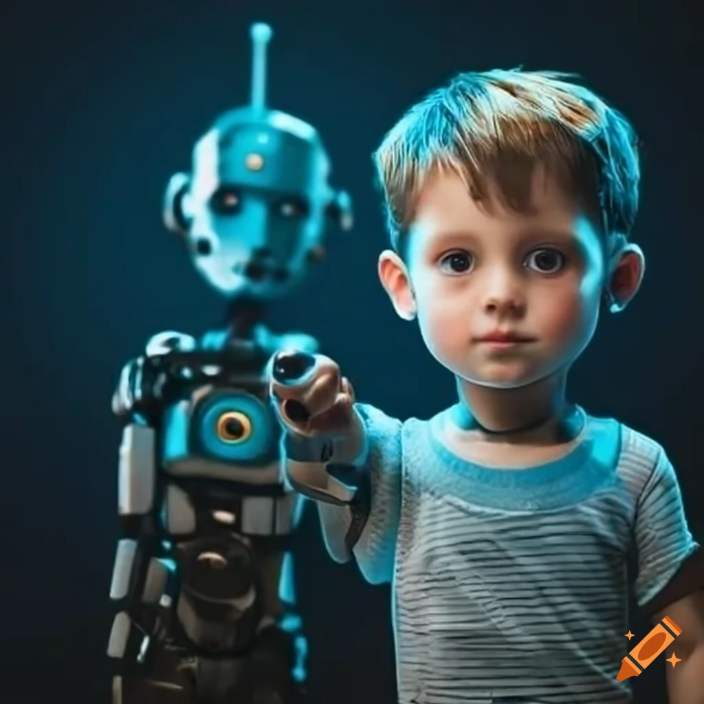 Boy with a robot companion on Craiyon