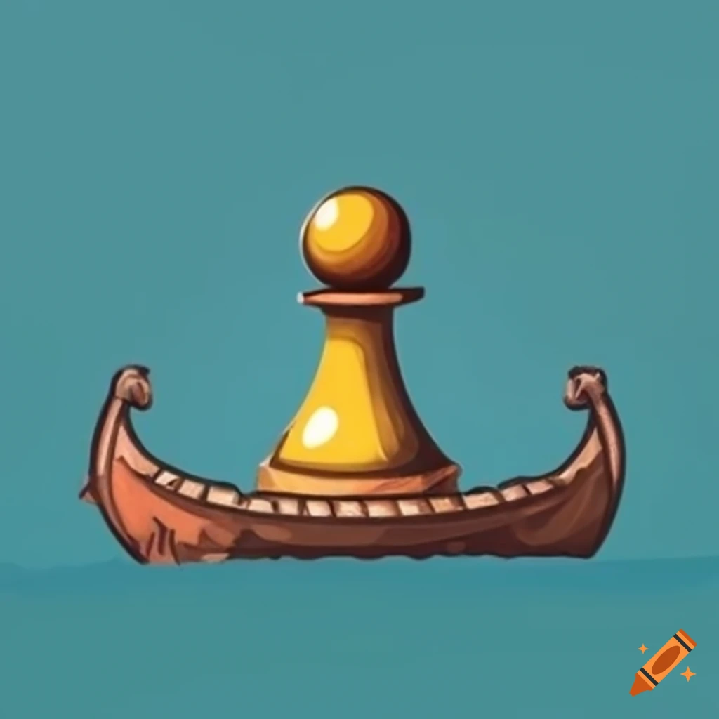 smiley face on a pawn chess piece in a viking boat on the sea