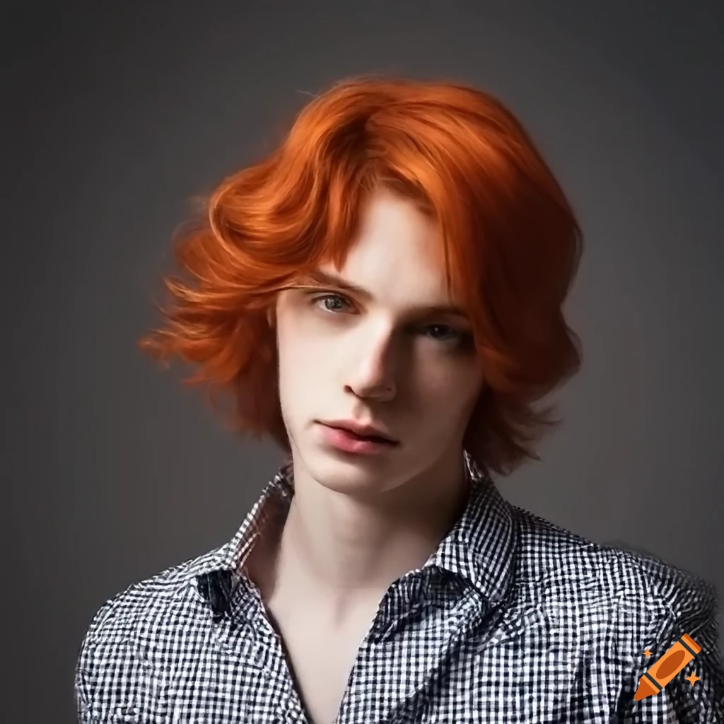 casual guy with wavy red hair and brown eyes