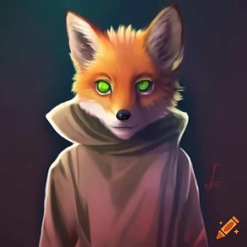 anthropomorphic fox ninja with green eyes