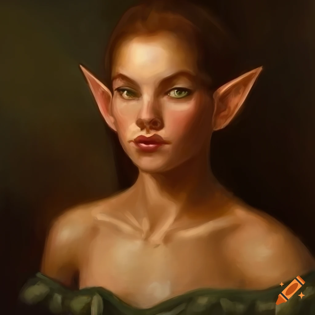 Elf with a treasure chest in an oil painting on craiyon