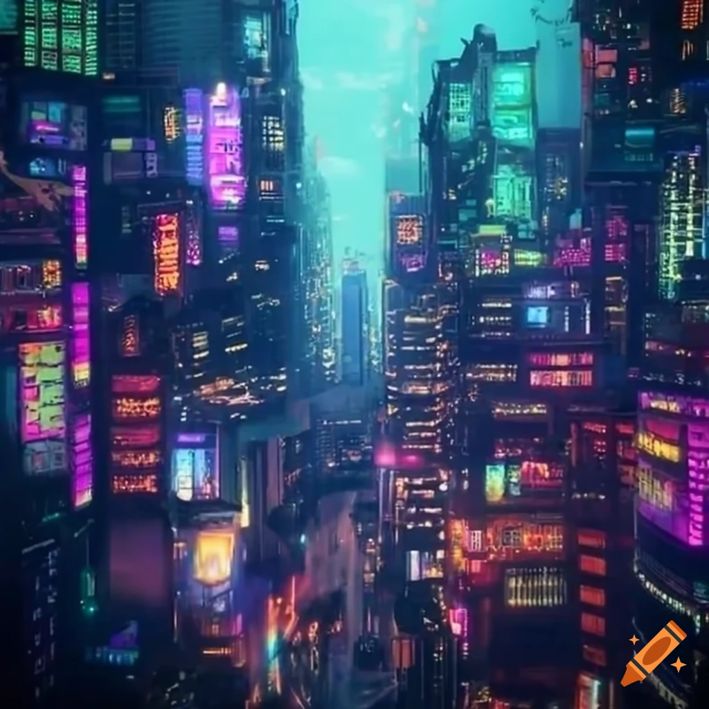 View of a cyberpunk chinese city from above on Craiyon