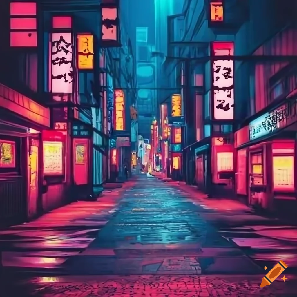 Night view of a japanese city with neon lights on Craiyon