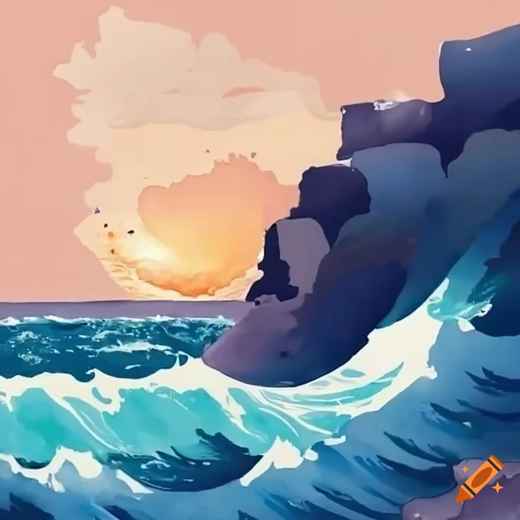 waves crashing against rocky cliffs