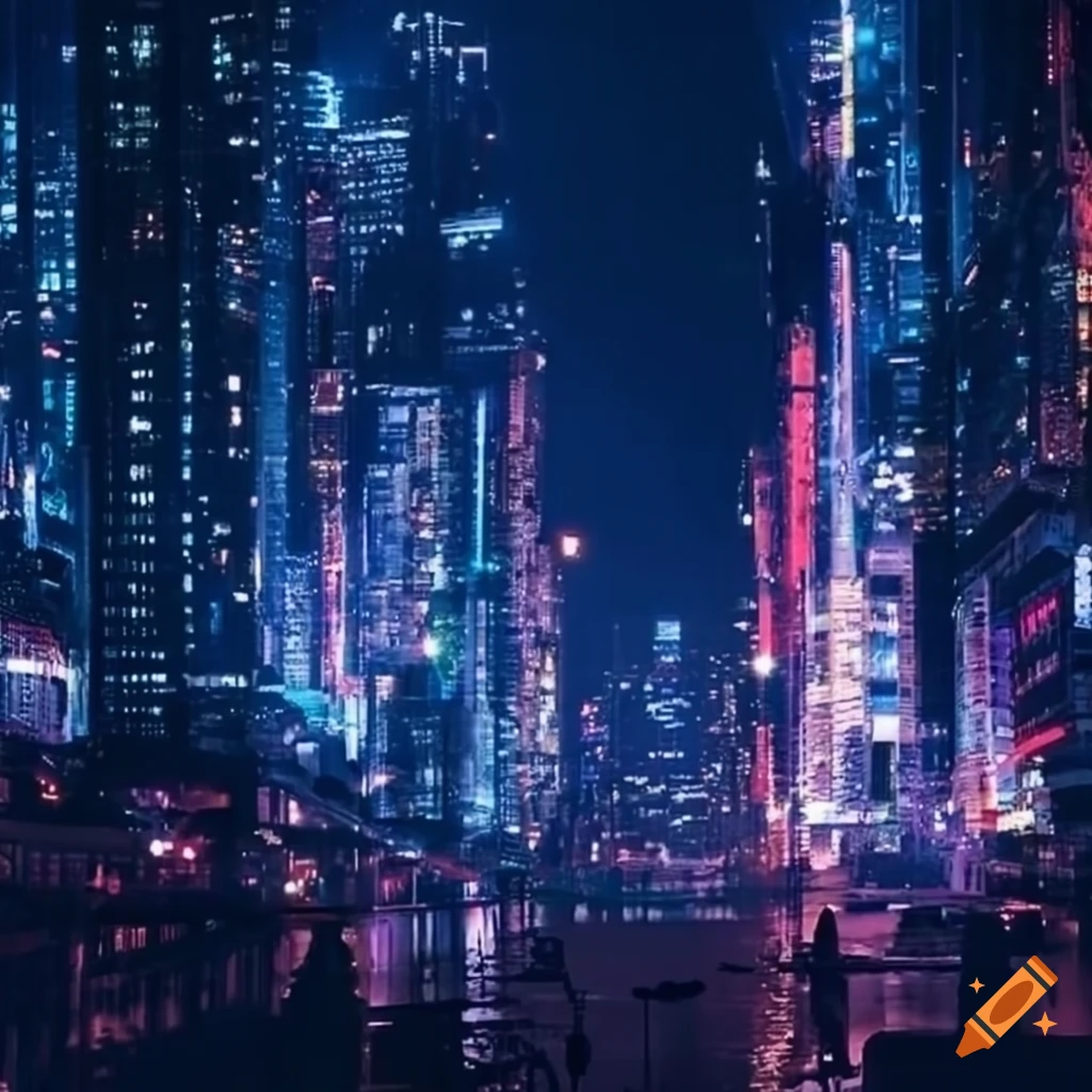 Wide Shot Of A Colorful Illuminated City At Night In The Middle Of A wide-shot-of-a-colorful-illuminated-city-at-night-in-the-middle-of-a