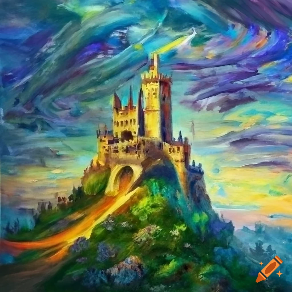 fantasy art of a castle on a hill