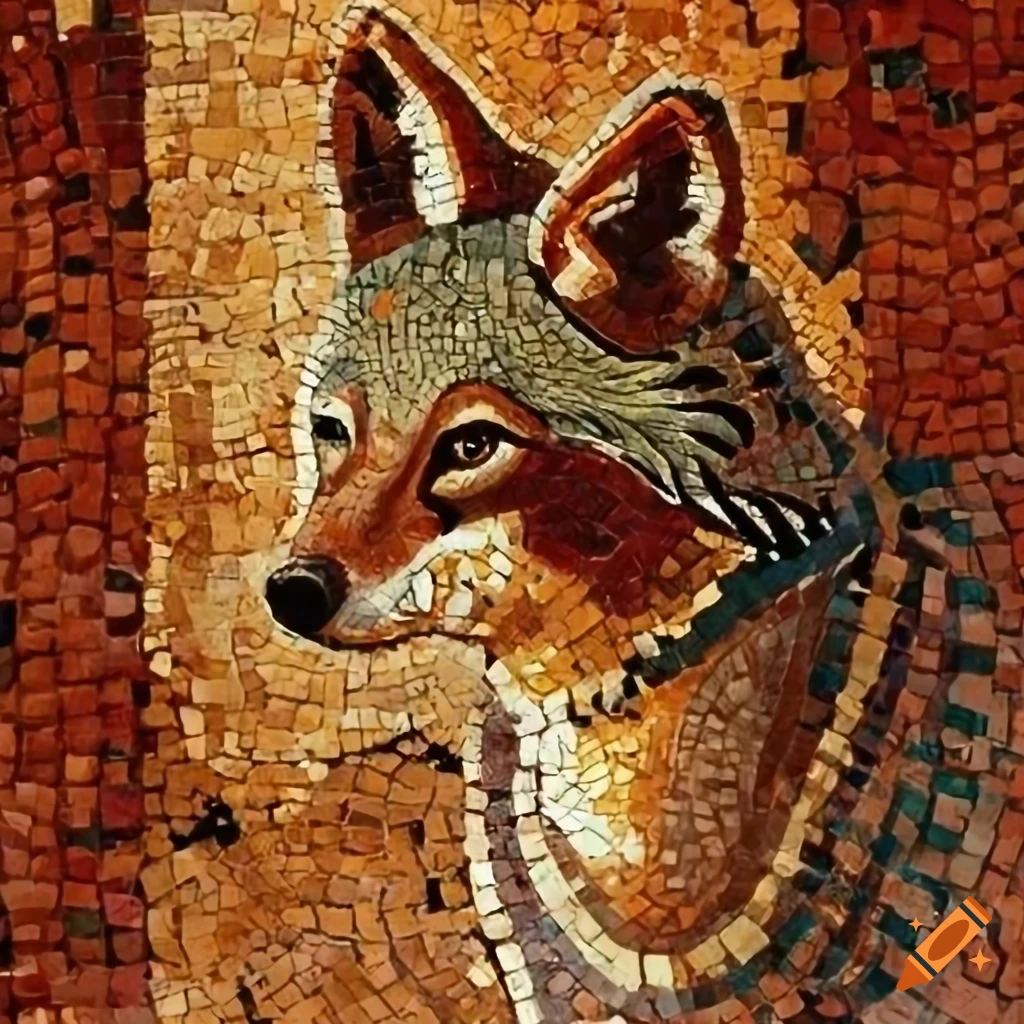 ancient roman style mosaic album cover of a jackal