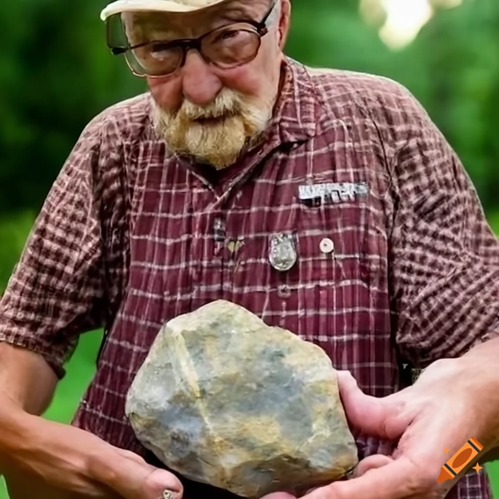 Image of an arkansas rock collector with his rock collection on Craiyon