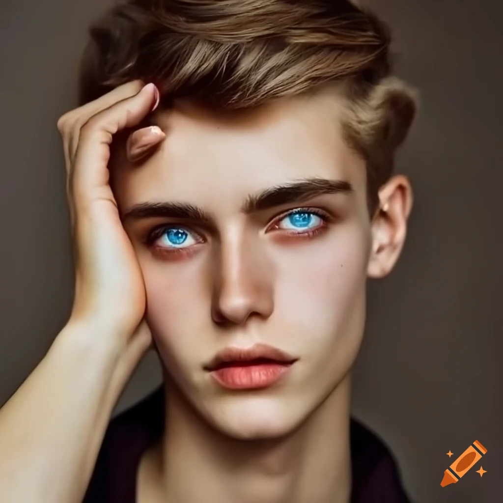 portrait of a young adult male with blue eyes and dark brown hair