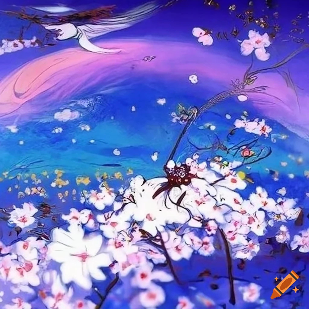 Yoshitaka Amano's artwork of a beautiful dusk blossom flower