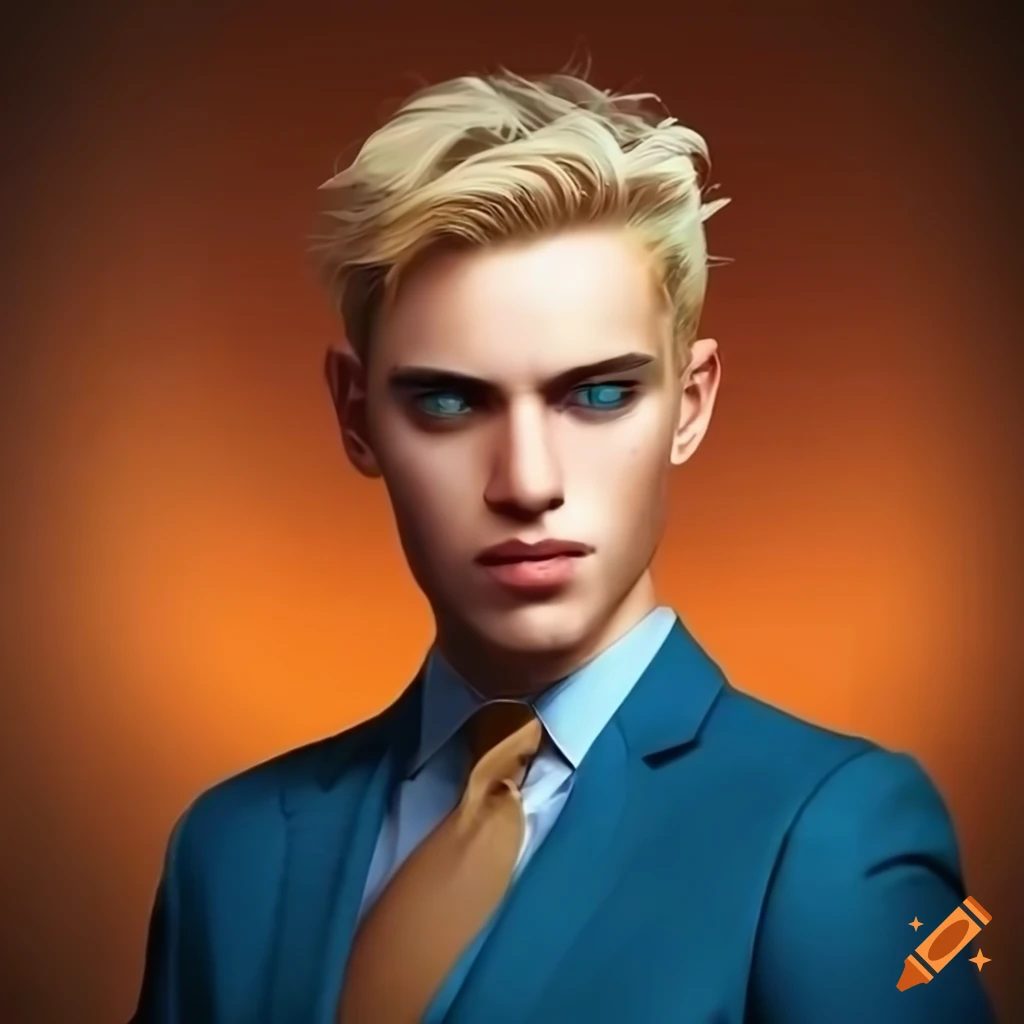 portrait of a man in a suit with teal eyes