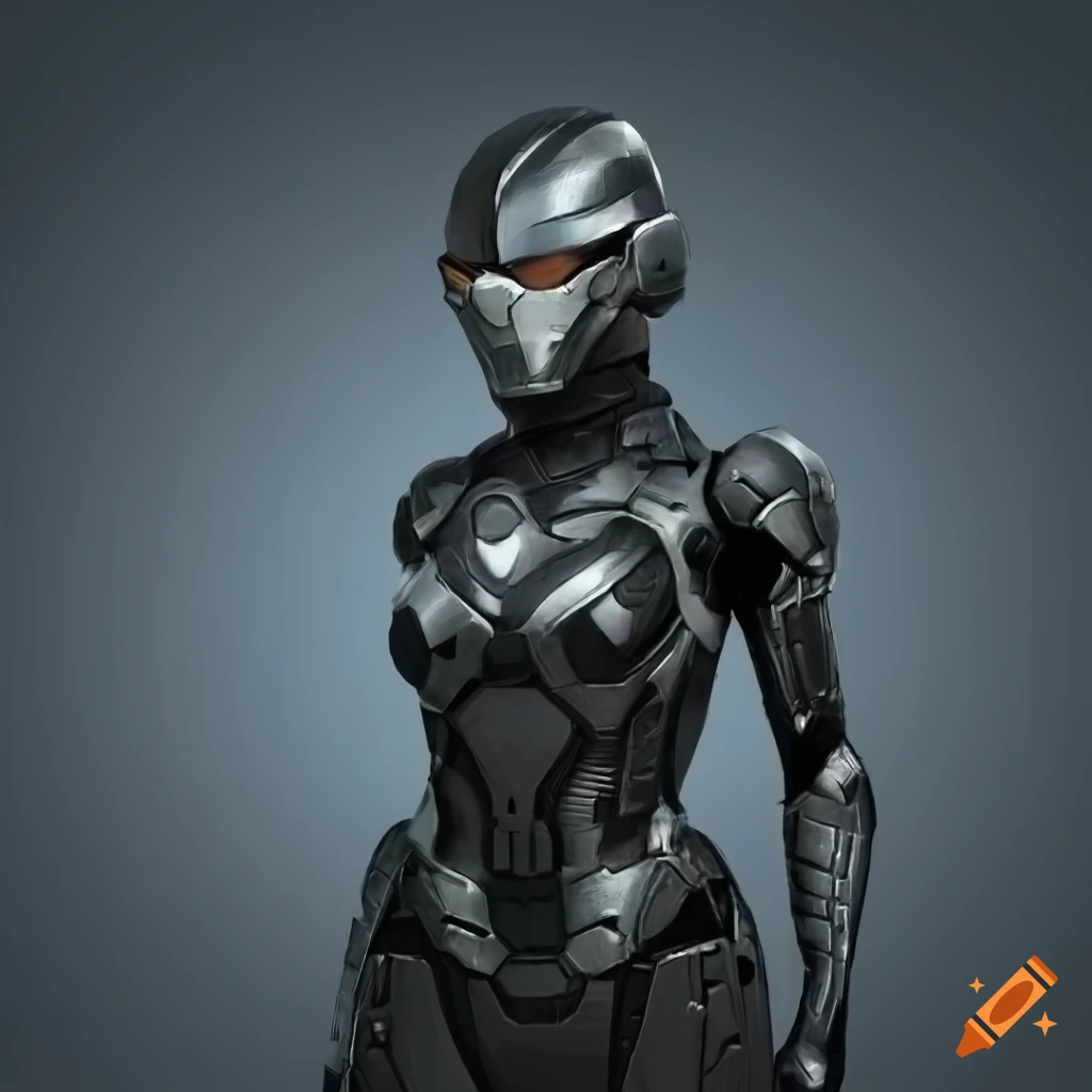 Young woman ash blonde gray eyes perfect figure futurictic military space  armor on Craiyon