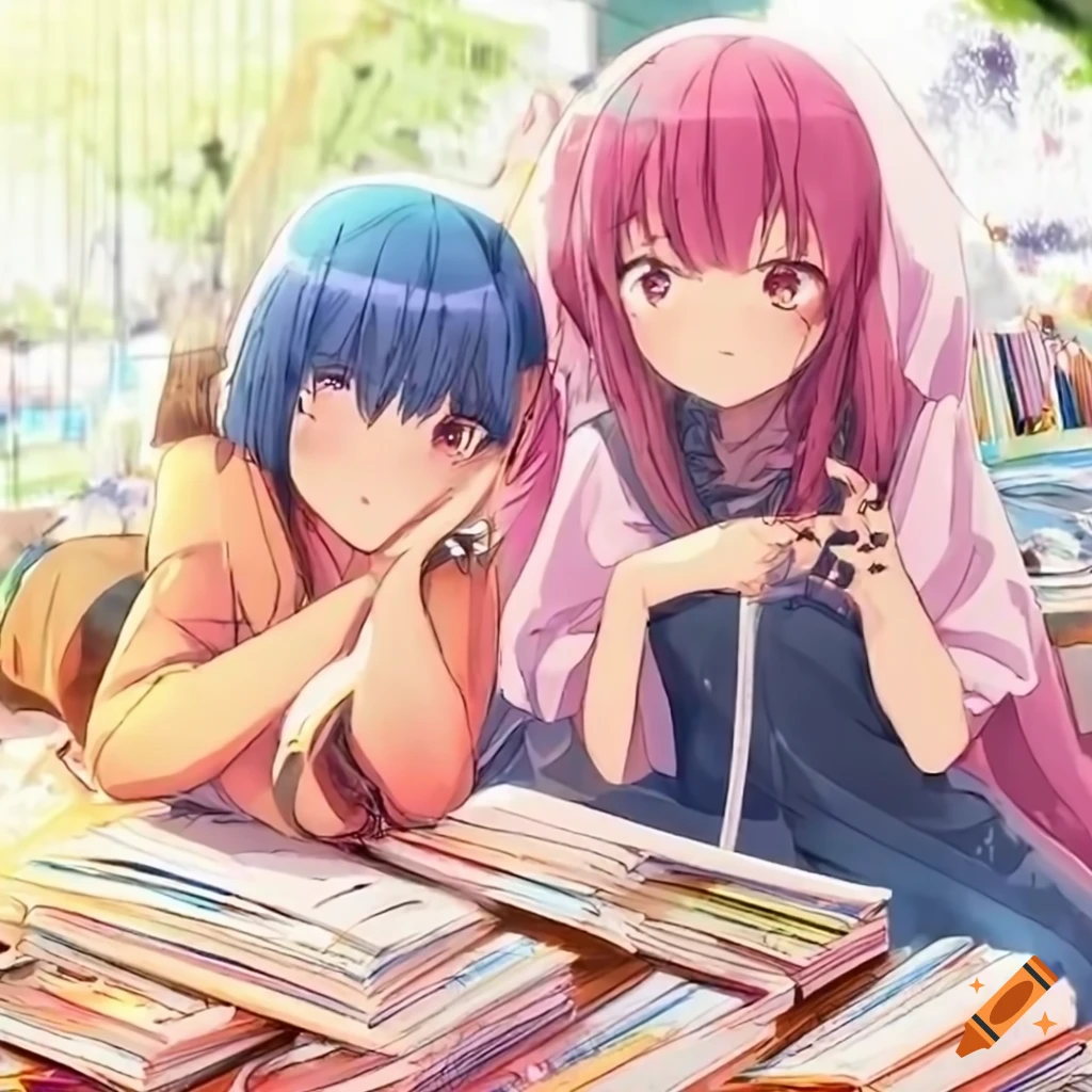 Anime girls reading books in the rain on craiyon