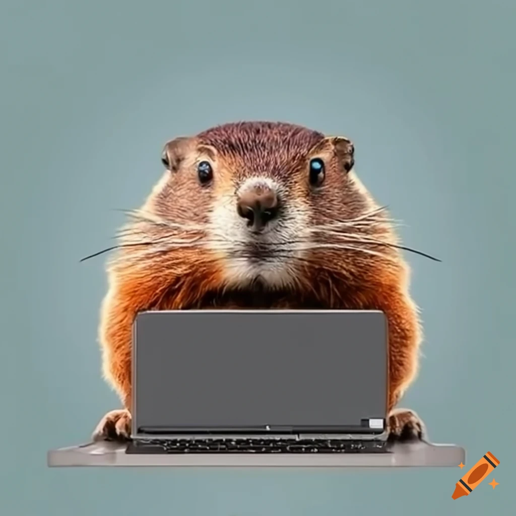 Cute groundhog inspecting a laptop on Craiyon