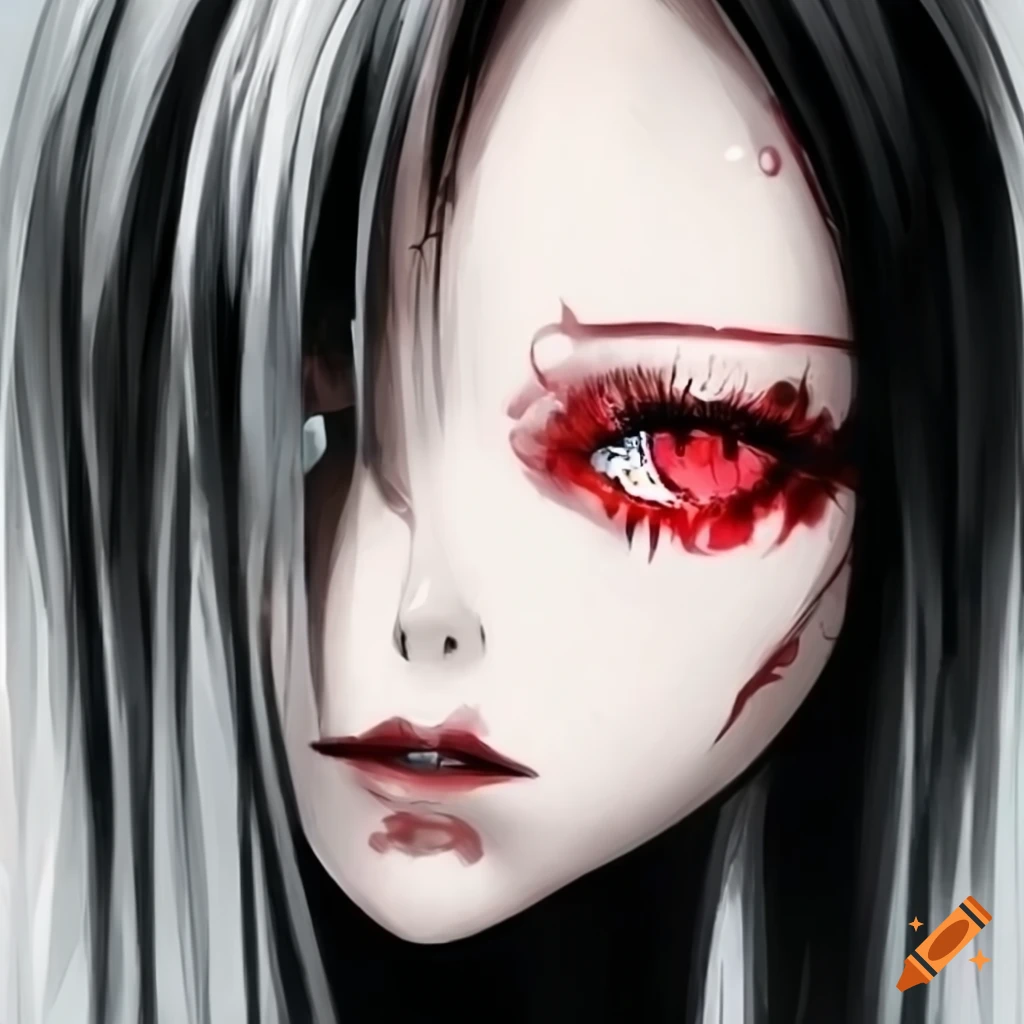 Image of a mysterious girl with white hair and red eyes