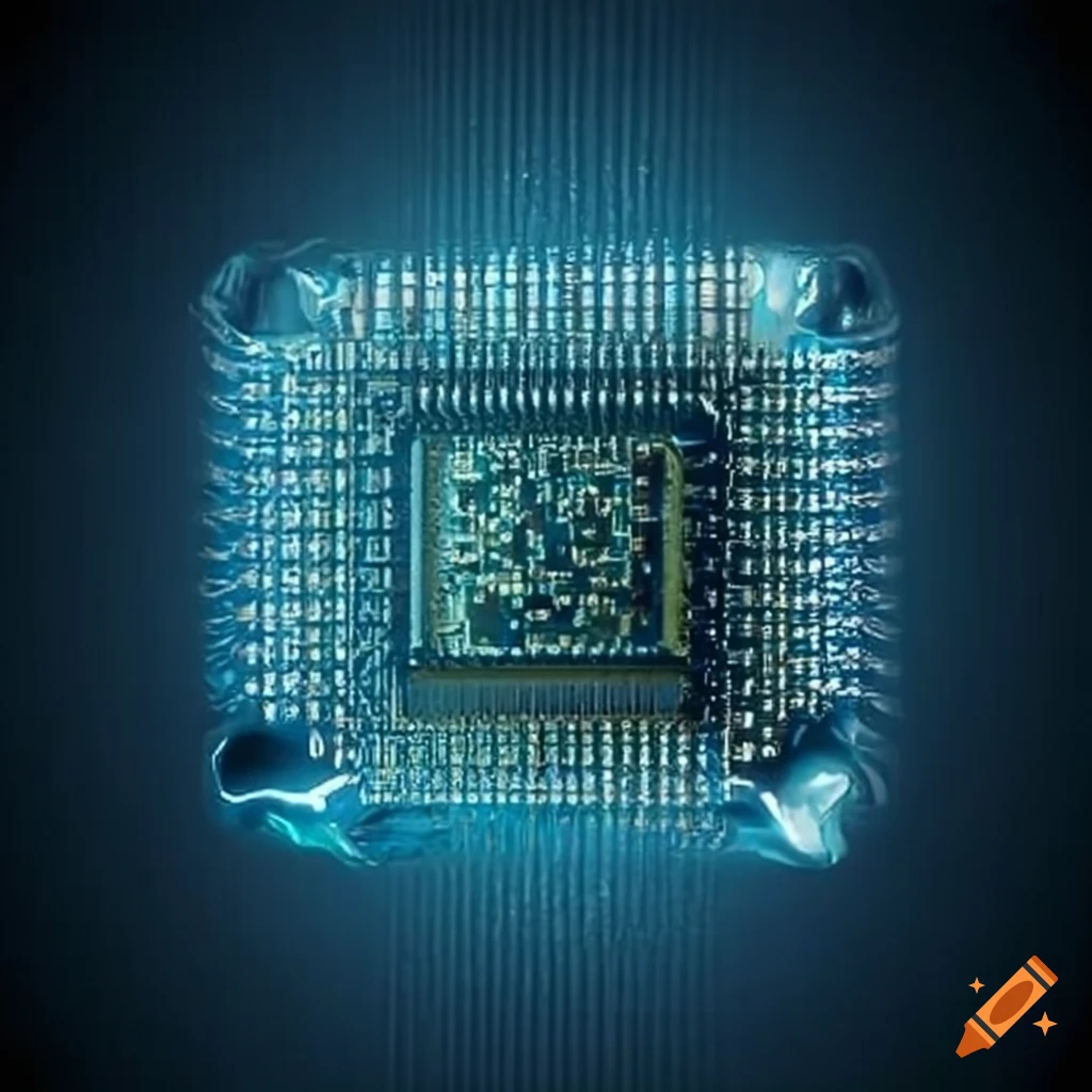 Artistic Representation Of A Computer Chip Merging With An Ice Cube On 