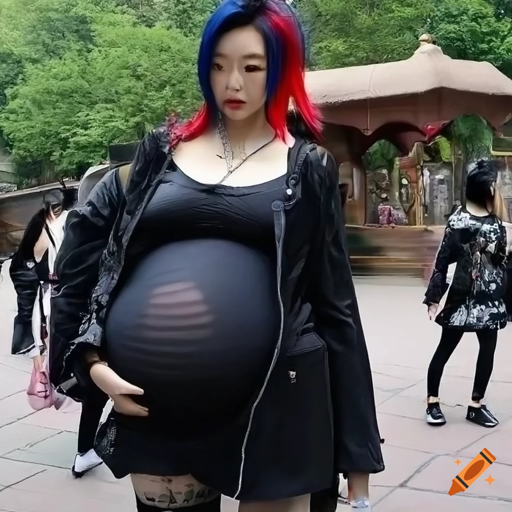 Stylish pregnant woman at a theme park