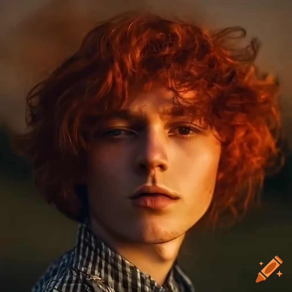 casually styled guy with wavy red hair and brown eyes